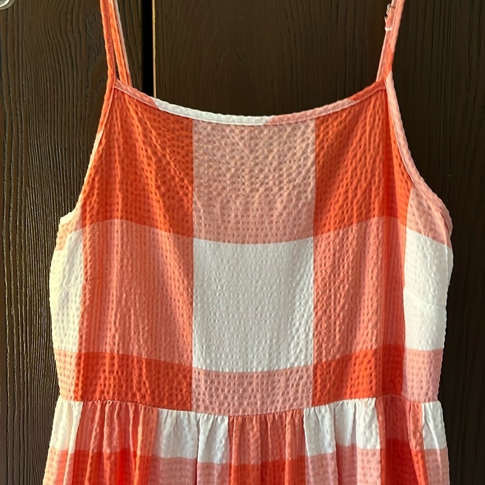 Lou & Grey spaghetti strapped orange and cream checked maxi sundress. Size XS - Picture 2 of 10